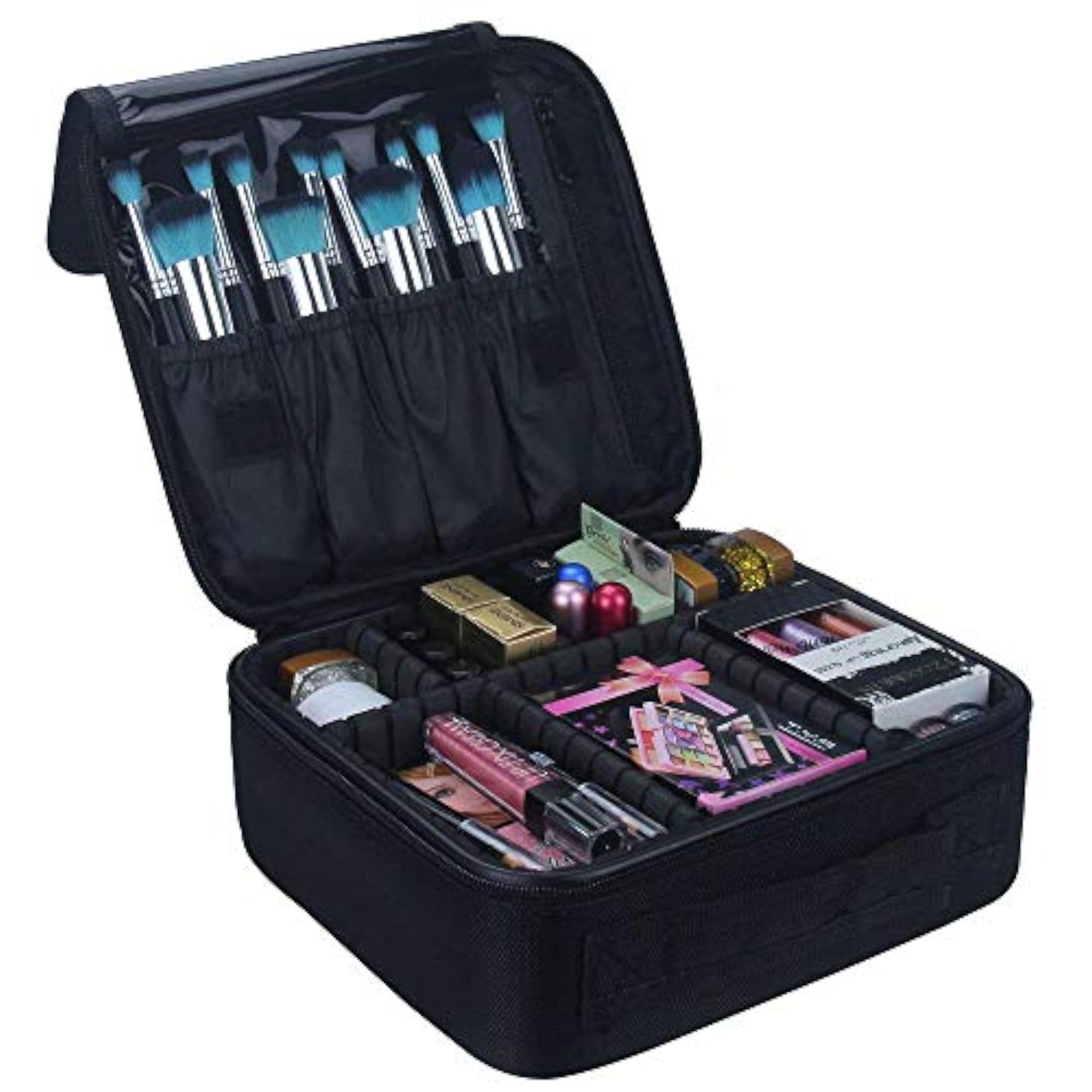 Nylon Makeup Organizer Bag for Women, Adjustable Compartment